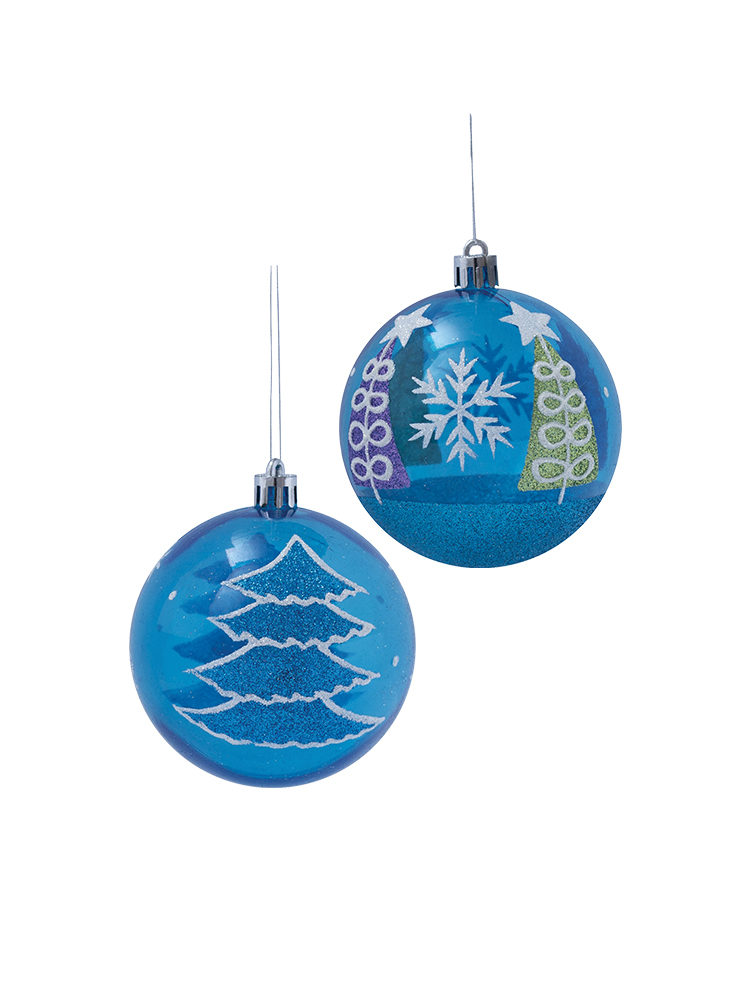 Display con 12 sfere azzurre decorate